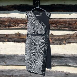 Worthington Black and White Faux Leather Asymmetrical Hem Dress